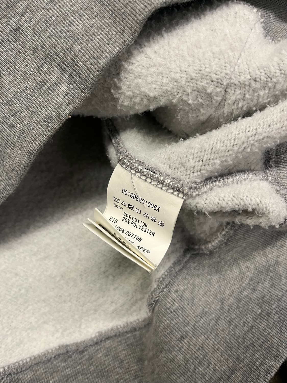 베이프 컬리지 기모 후드 그레이 M  상품이미지5