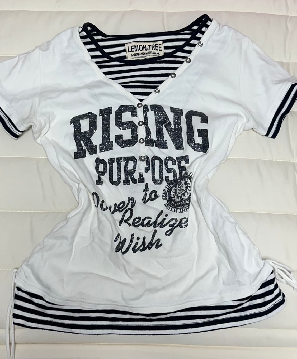 아케호무 단가라 레이어드 화이트 셔링 프린팅 반팔 빈티지 y2k 펑크 상품이미지1