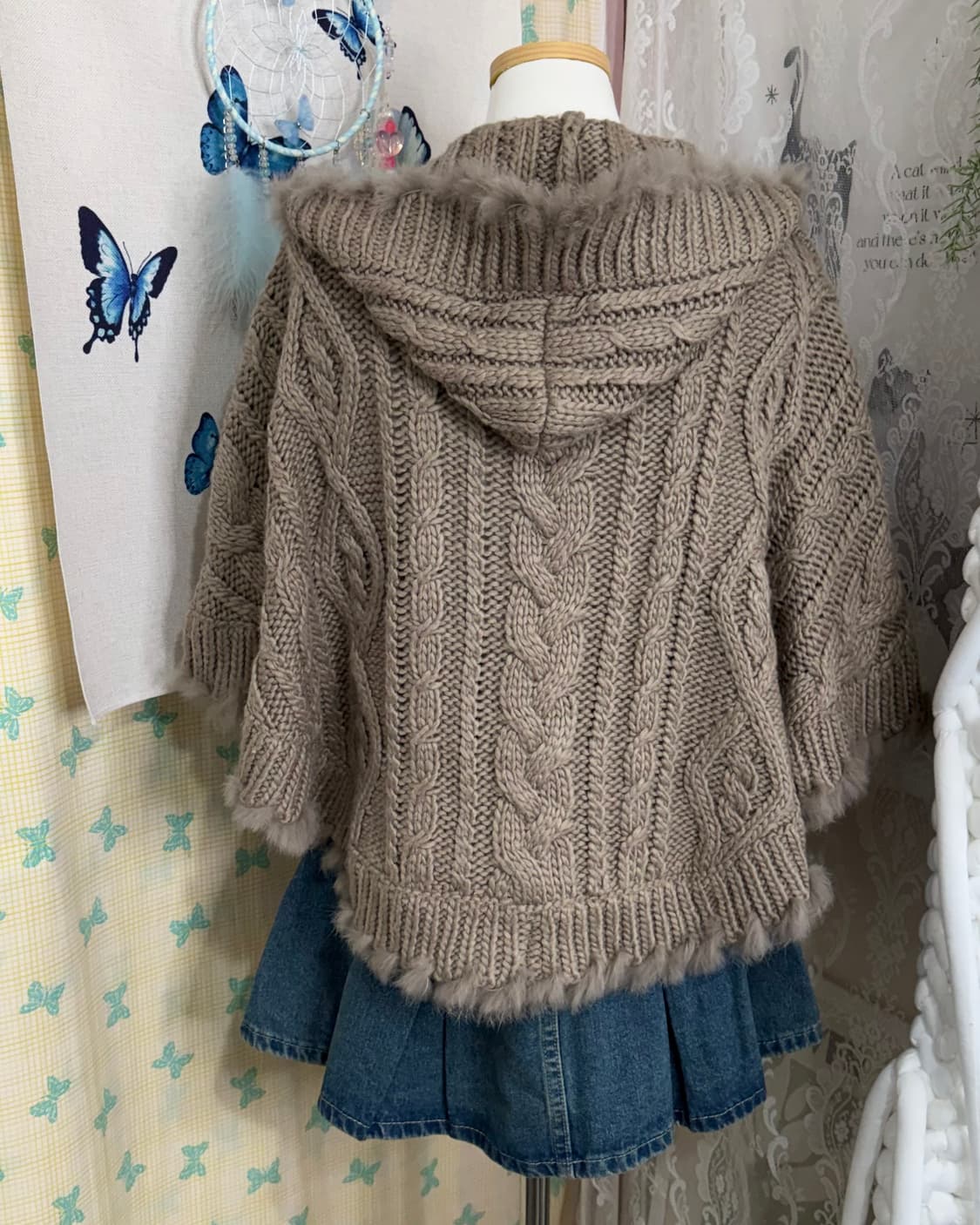 코코아 브라운 꽈배기 후드 케이프 가디건 상품이미지8