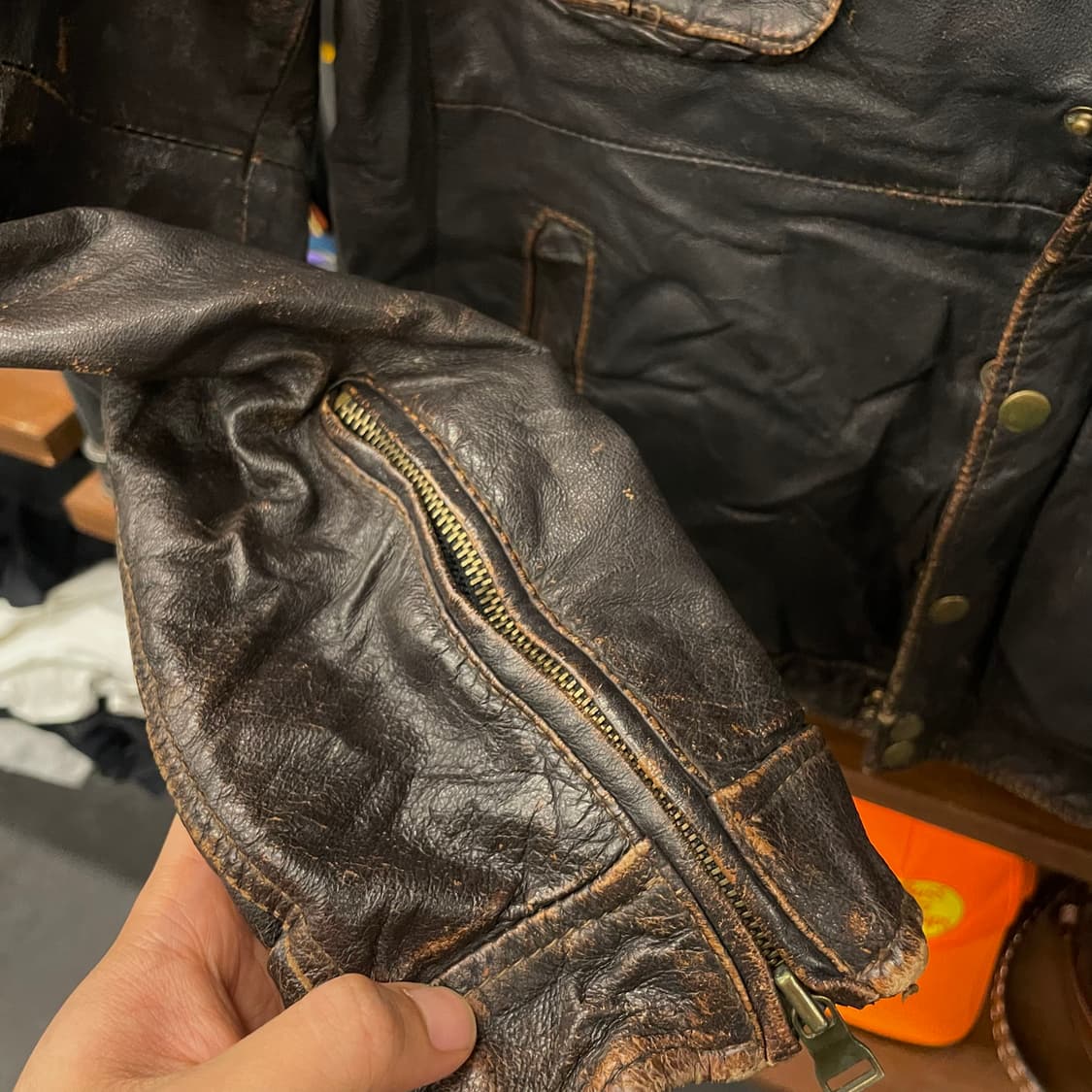 90s 알파 인더스트리 스페이스 포스 스컬 자수 라이더 리얼 레더 자켓 상품이미지7