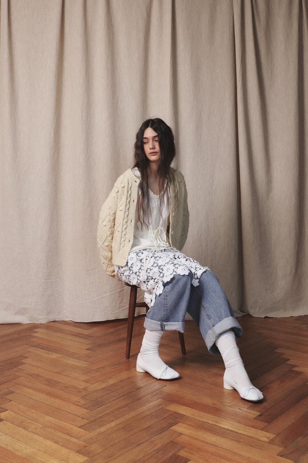 아우어솔티 oursaalty 빈티지 케이블 크림 가디건 니트 F 상품이미지3