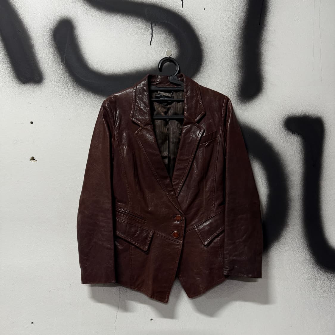 Blu pepe 100% 양가죽 왁스 코팅 딥 브라운 쉽스킨 레더 자켓 상품이미지1