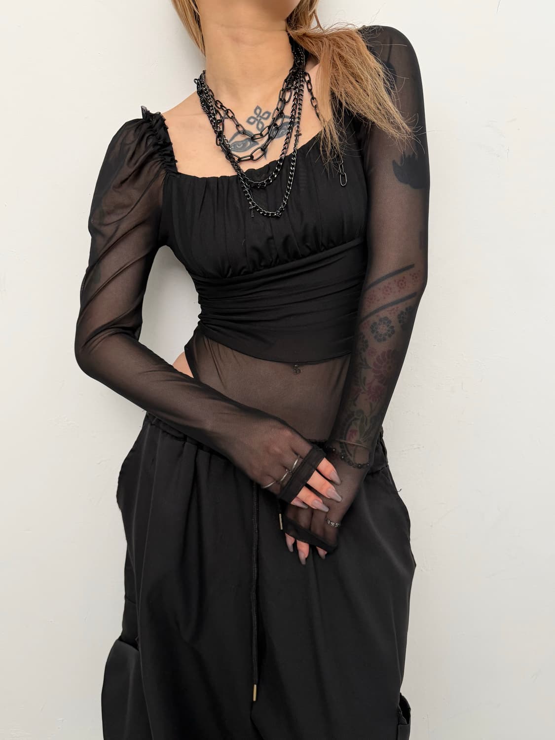 블랙 메쉬 바디수트  상품이미지1