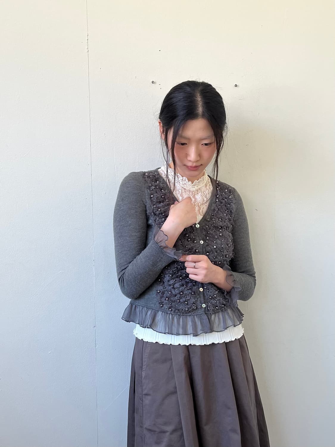 BIZZ 진주 셔링 가디건 상품이미지4