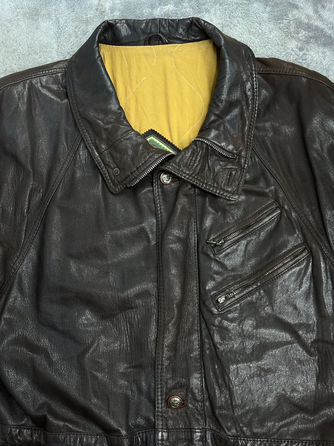 80s HUGO BOSS 브라운 레더 카코트 L 상품이미지5