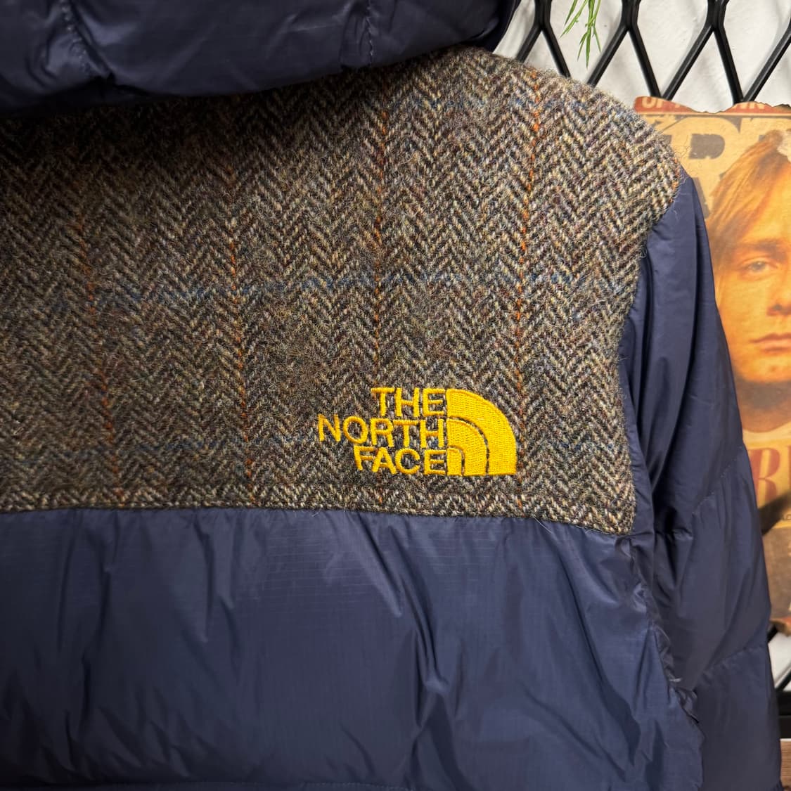 노스페이스 해리스 트위드 패널 다운 패딩 후드 자켓 네이비 브라운 상품이미지8