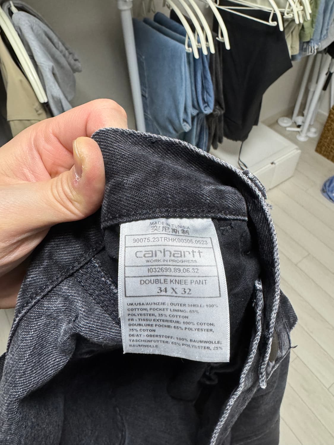 칼하트윕 블랙 워시드 더블니 34x32 상품이미지3