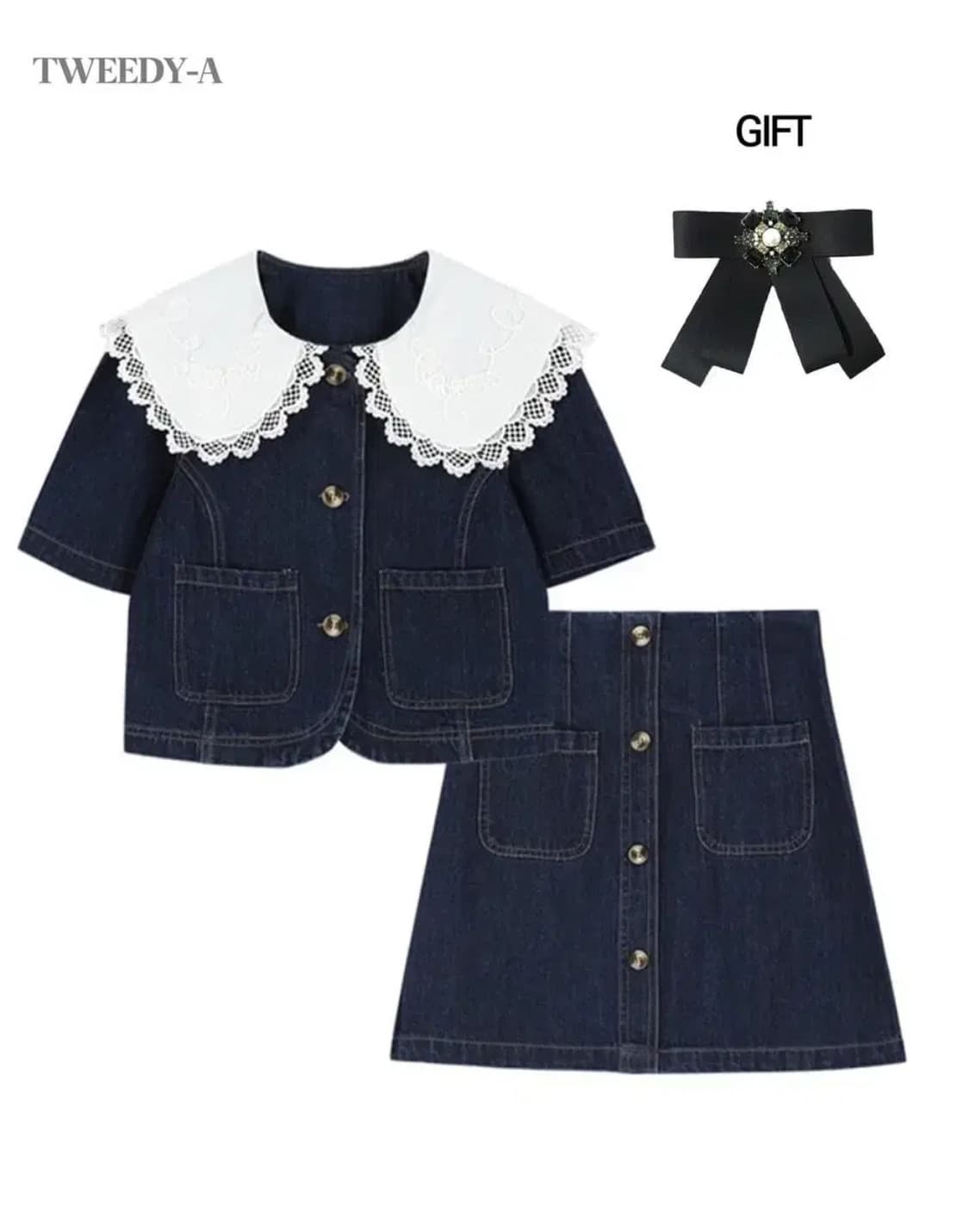 트위디아 달리아 데님 자켓 미니 스커트 투피스 셋업 상품이미지1