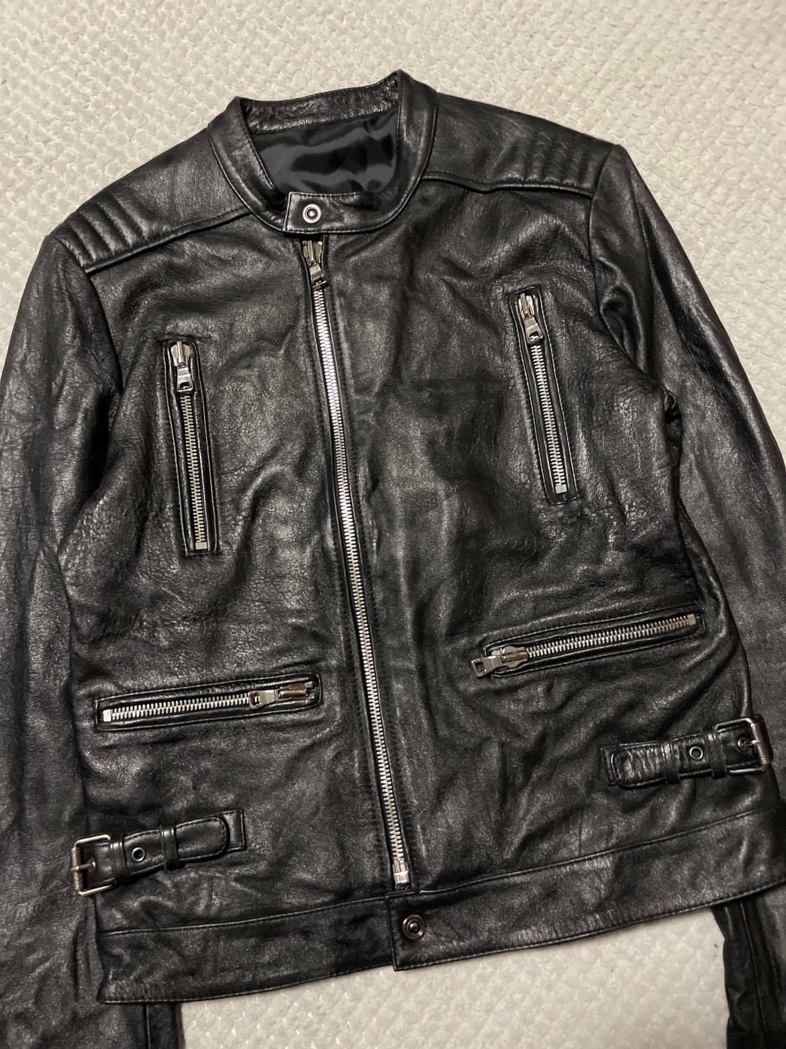 웨스턴 무드 이태리 램스킨 양가죽 바이커 레더 자켓 상품이미지7