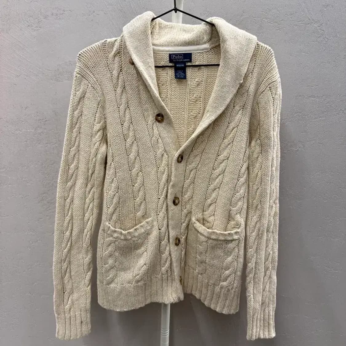 Polo Shawl Collar Cable Knit Cardigan M 상품이미지6