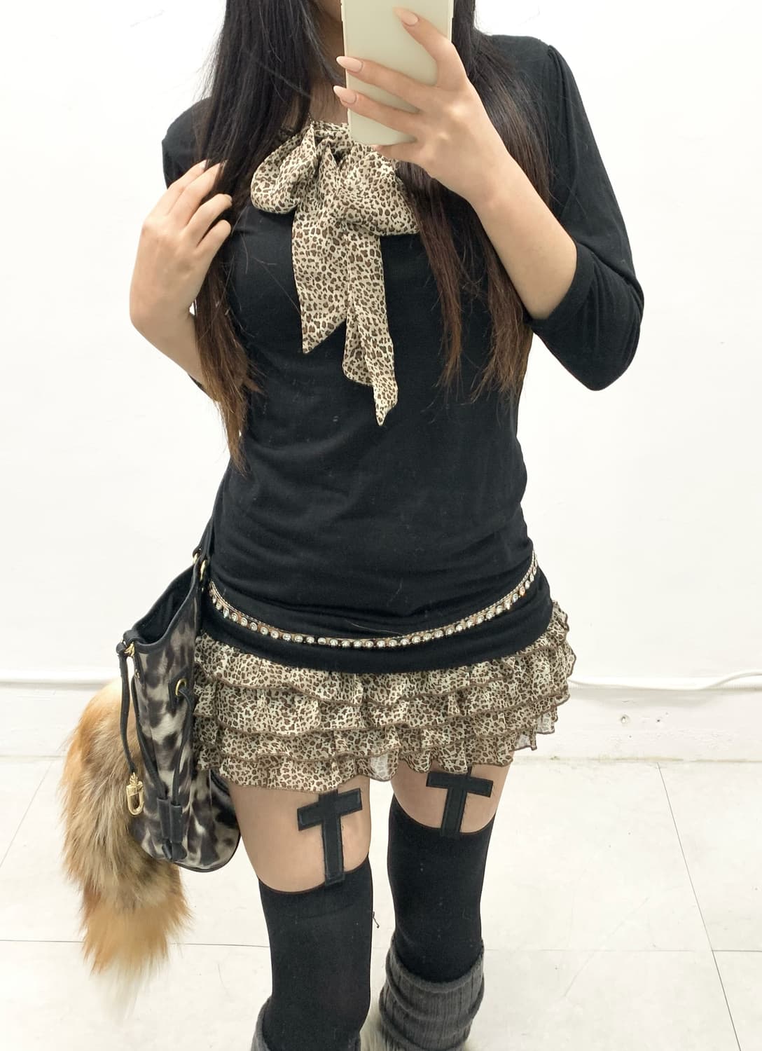 [CHU XXX] 오네갸루 레오파드 리본 원피스 상품이미지3