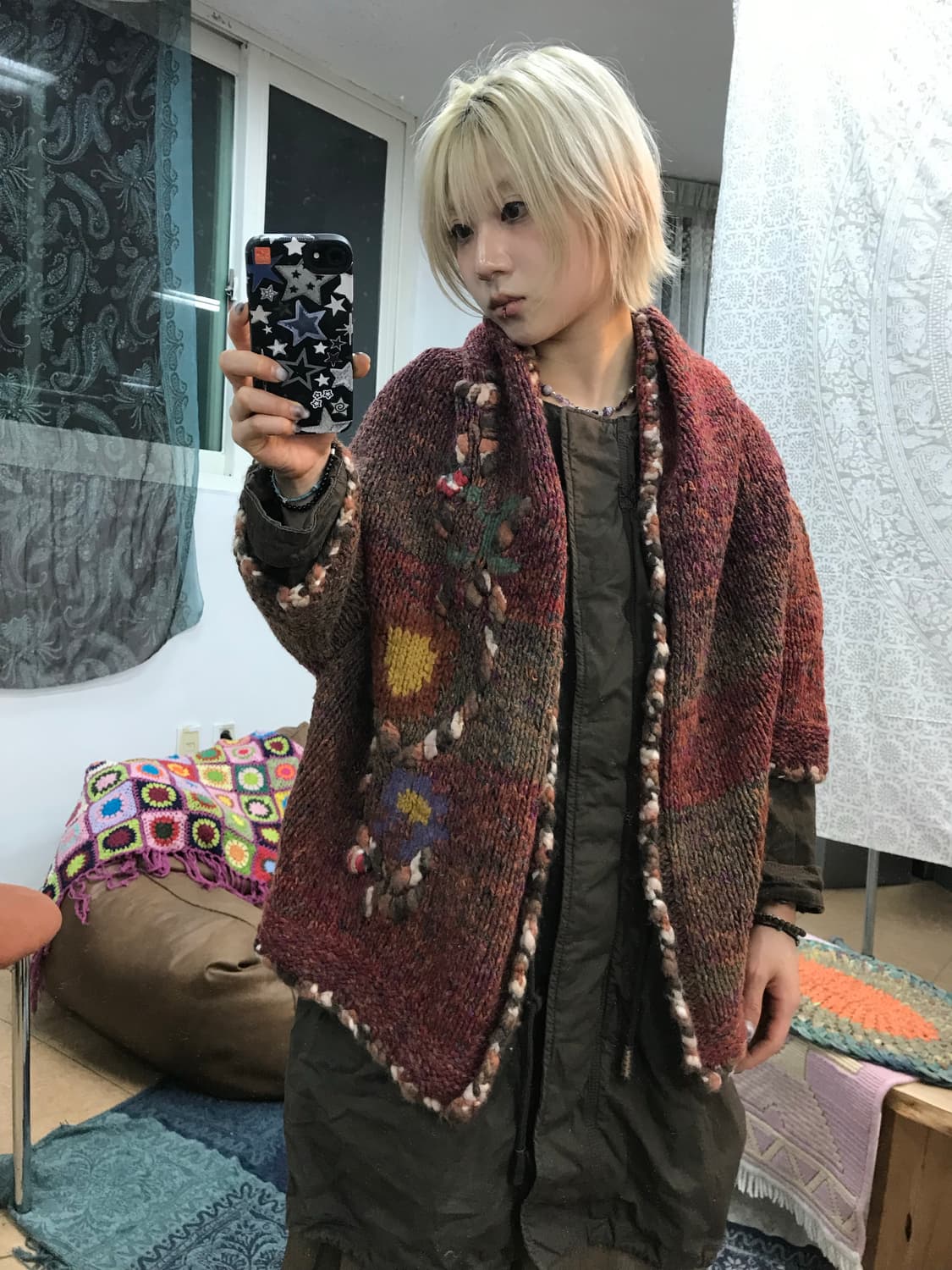 썰스데이아일랜드 자수 7부 오픈 가디건  상품이미지1