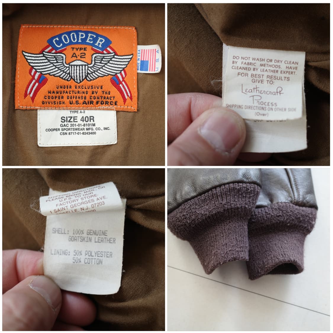 90s 쿠퍼 A-2 플라이트 자켓 염소가죽 40R MADE IN USA 상품이미지7