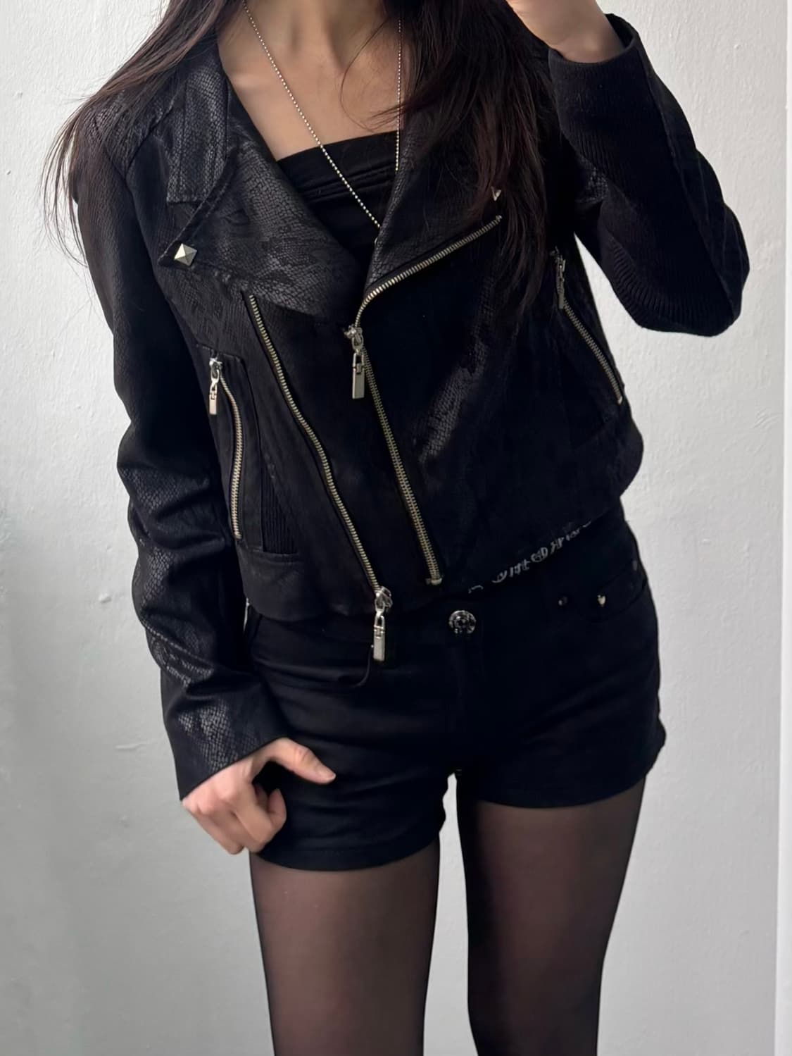Vintage Black Crop Rider Jacket 상품이미지2