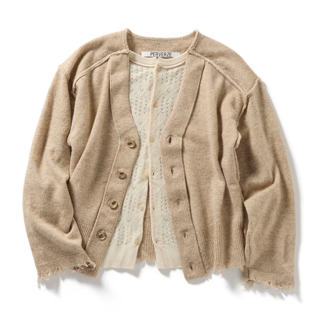 퍼버즈 램스울 레이어드 니트 가디건 베이지 상품이미지1
