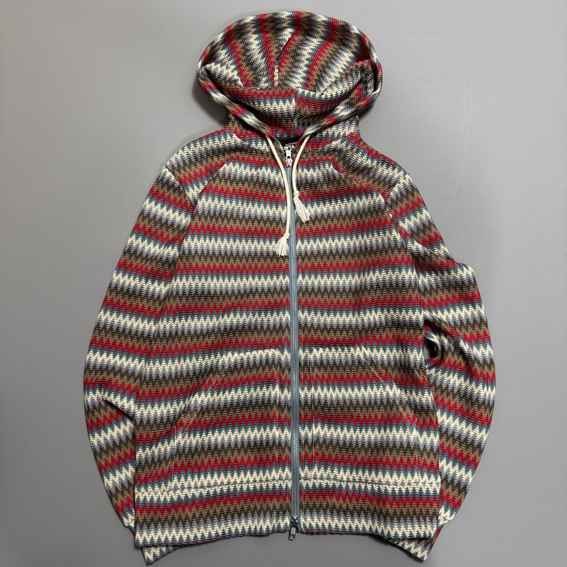 빔즈(BEAMS) 믹스컬러 셰브론 패턴 메쉬 2way 후드 집업 자켓 상품이미지6