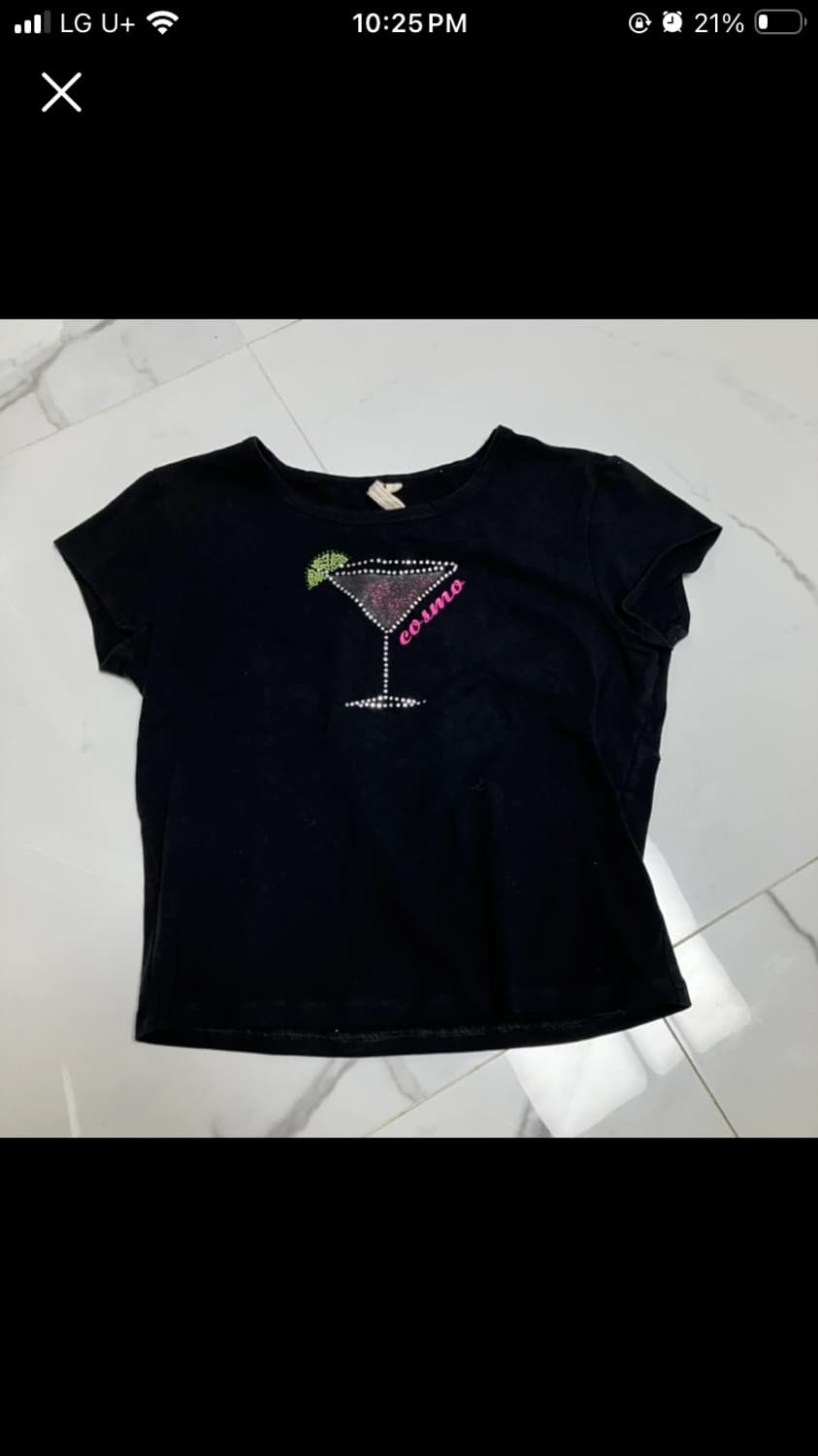 디아망떼 코스모 칵테일 Y2K 반팔 크롭 베이비 티 큐빅 라인스톤 빈티지 상품이미지1