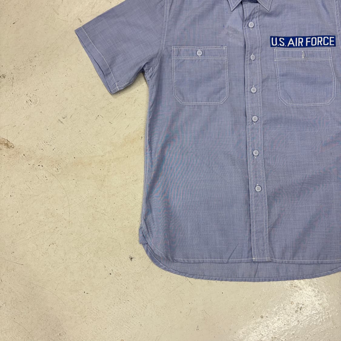 US Air Force OG 미공군 빈티지 샴브레이 반팔셔츠 S 상품이미지3