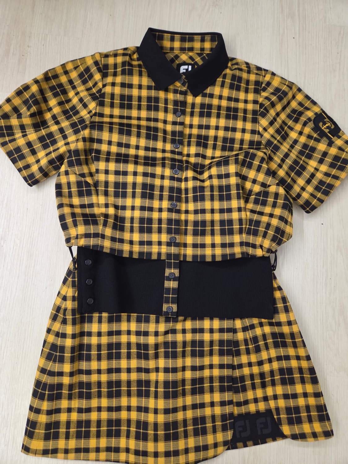 풋조이 골프웨어 옐로우 체크 셔츠 자켓/스커트 세트 상품이미지1