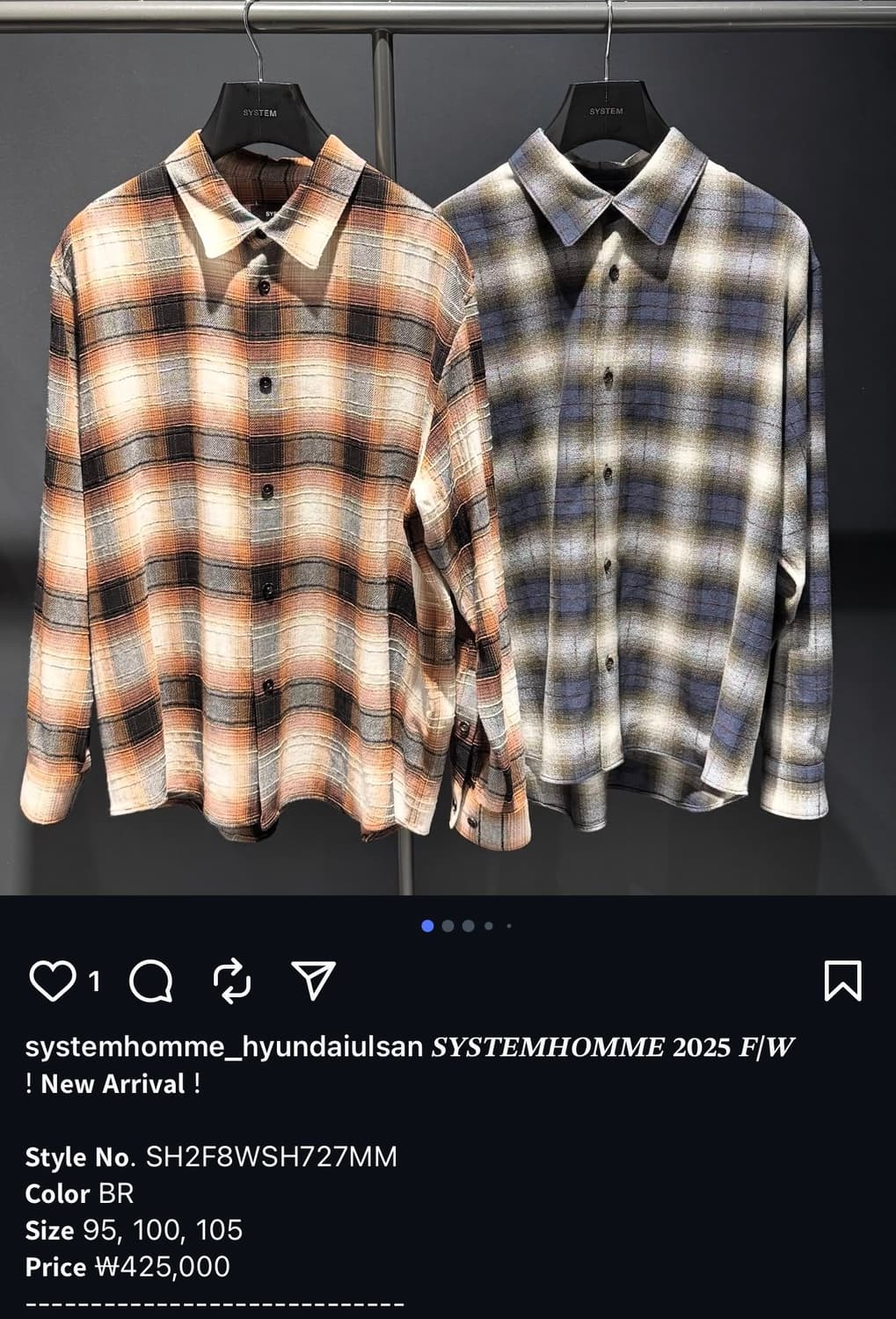 100~105/ 시스템옴므 25FW 신형 플란넬 셔츠 상품이미지2