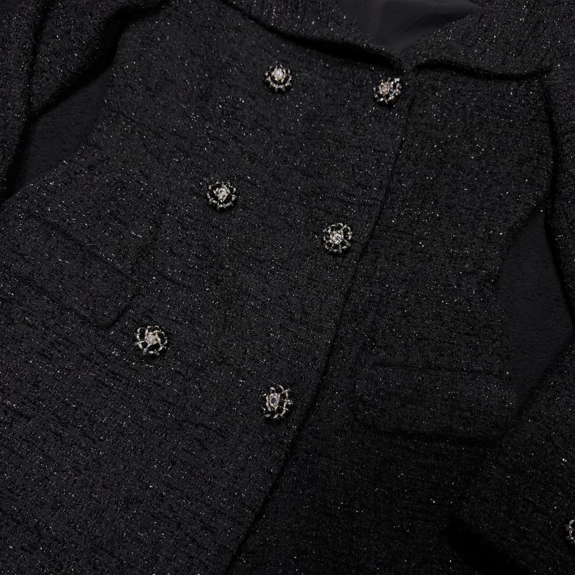 우먼S-M 셀프포트레이트 블랙 오프숄더 트위드자켓 상품이미지3