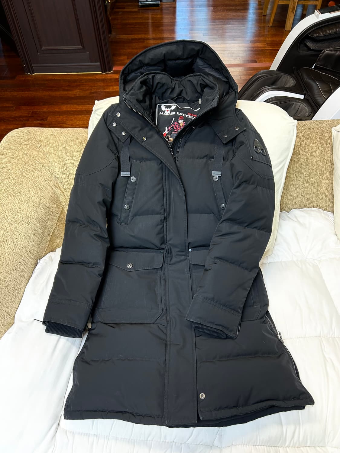 무스너클 여성 블랙패치 롱패딩(XS/44) 상품이미지3