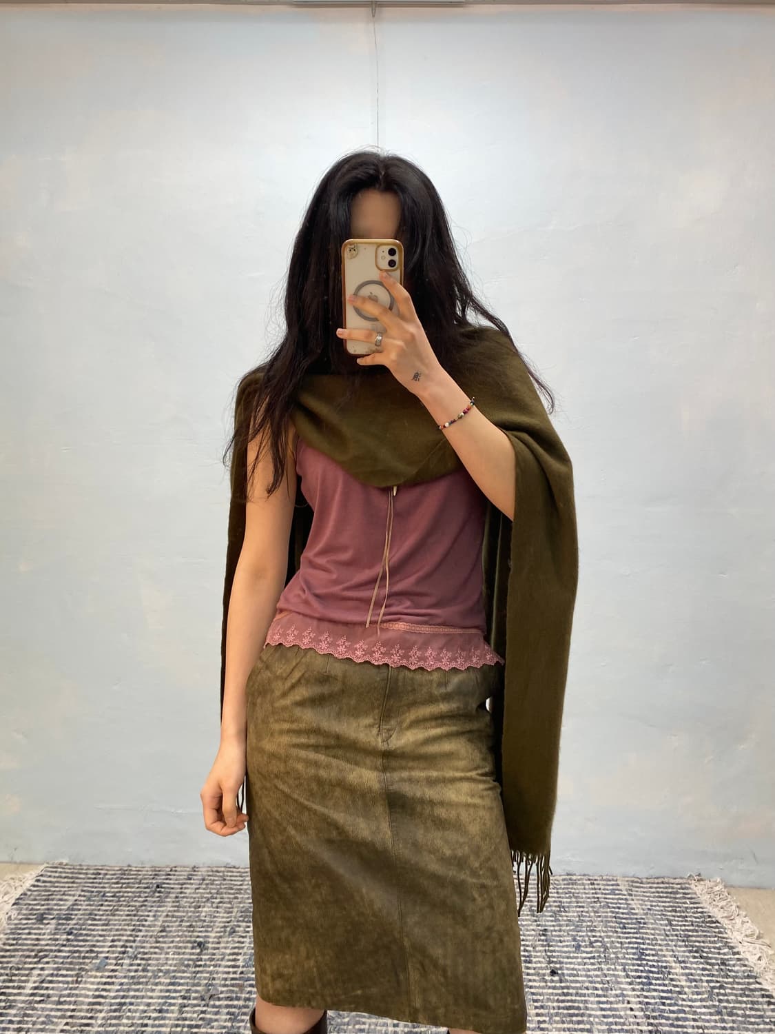 [8635](Dead stock)Chloe khaki muffler#_f 상품이미지3