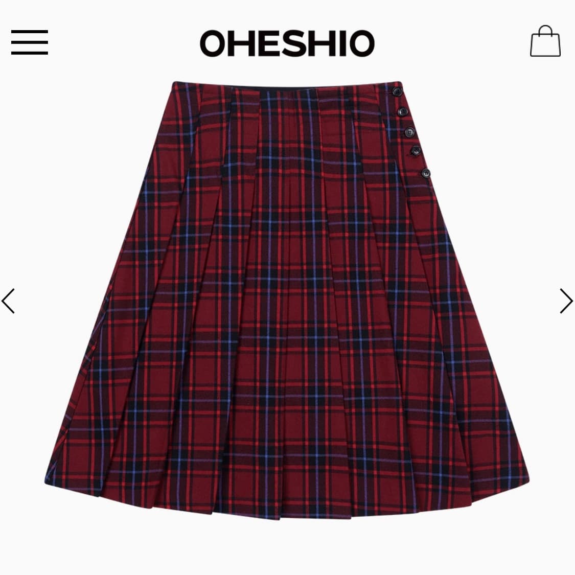 오헤시오 스커트 PLEATS BUTTON SKIRT, RED CHECK 상품이미지2
