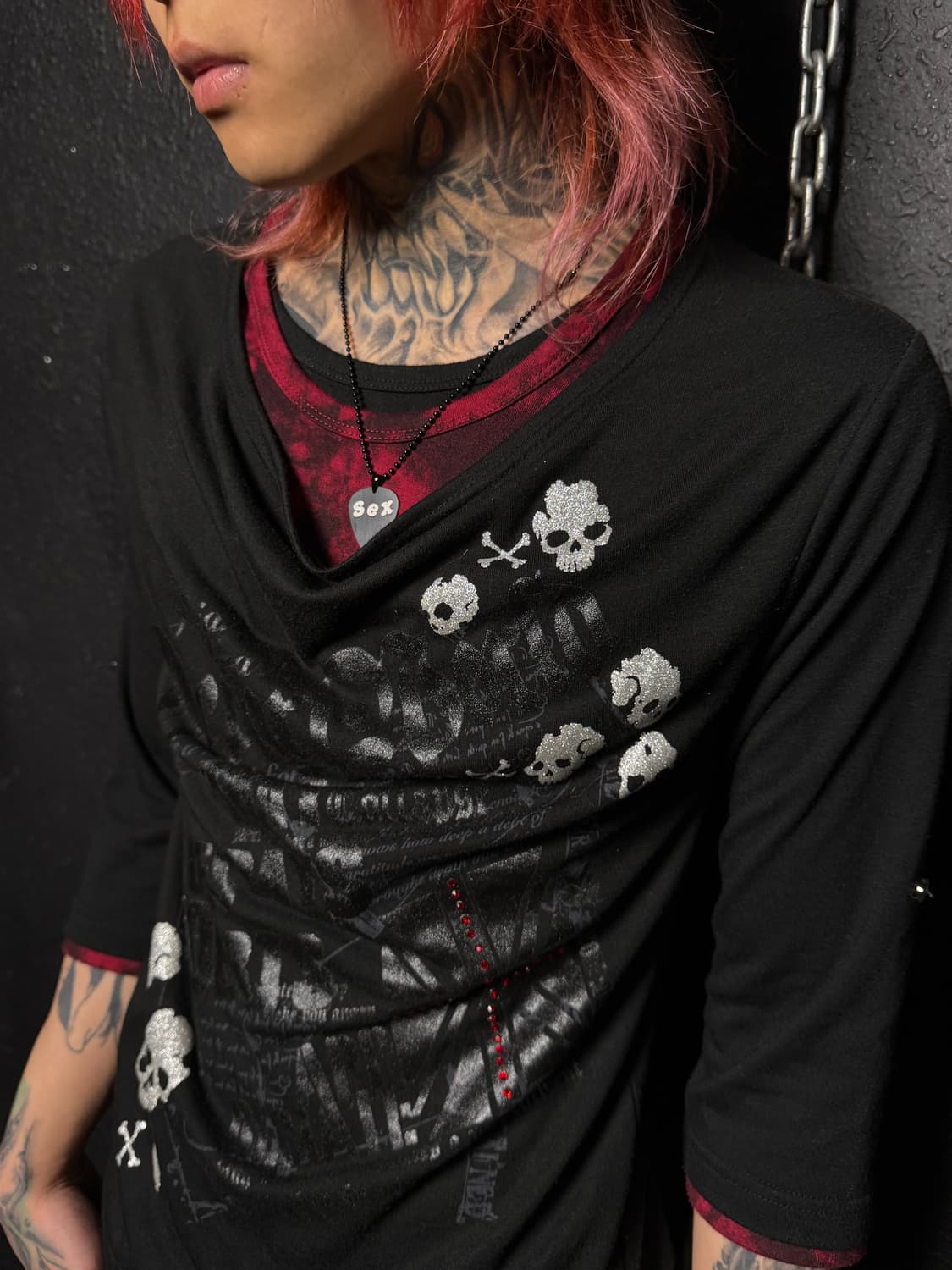 Black & Red Layered 3/4 Sleeve T-shirt   상품이미지2