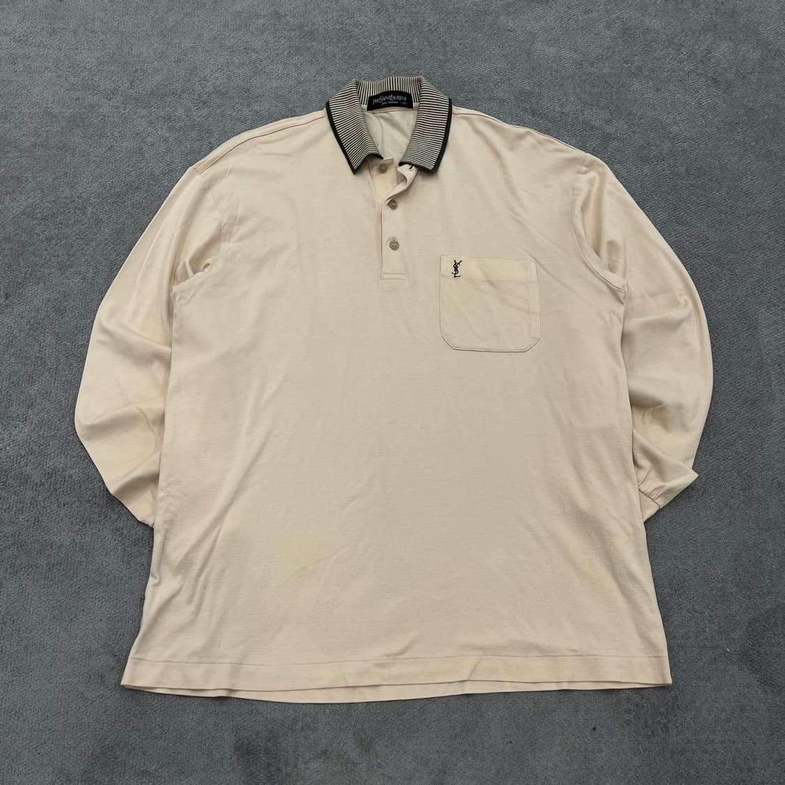 95 YSL 입생로랑 긴팔 피케 티셔츠 아이보리 상품이미지1