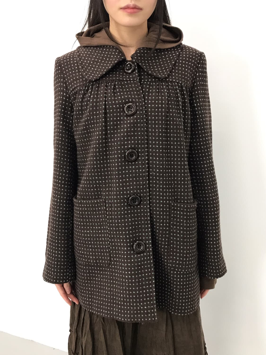 LEMIORE Brown Dotted Wool-Blend Coat 상품이미지1