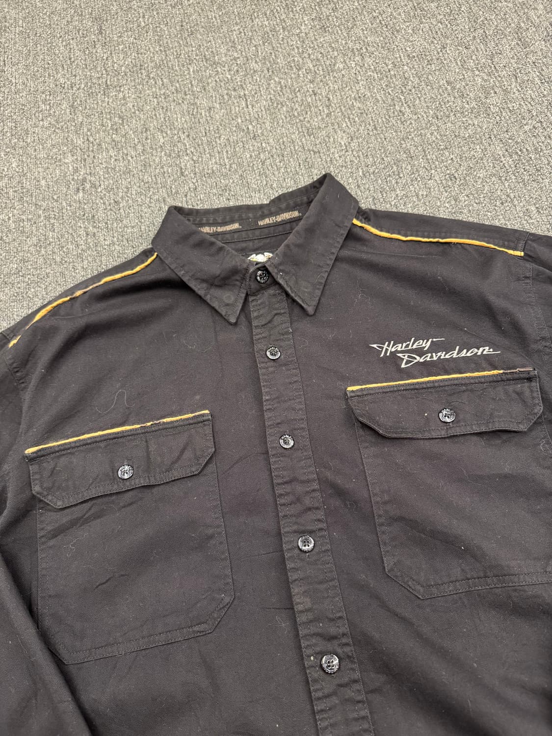 XL)할리데이비슨 빈티지 자수 포인트 블랙 긴팔 셔츠 상품이미지3