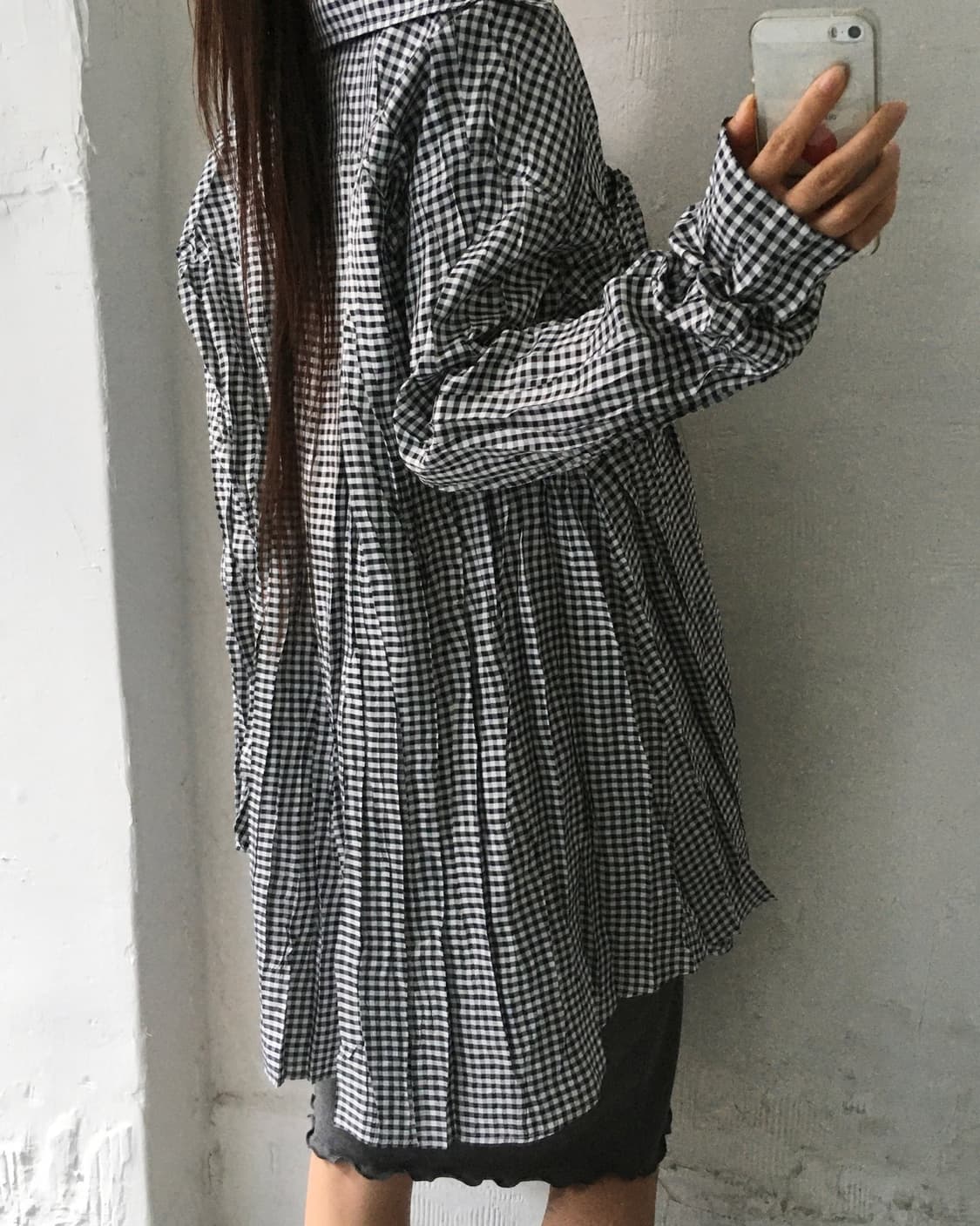 PLEATS PLEASE 플리츠플리즈 체크 링클 셔츠 원피스 상품이미지3