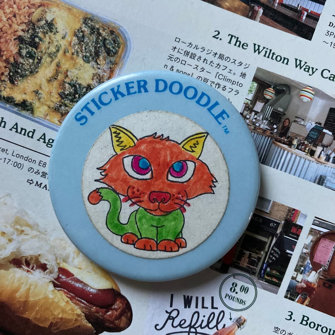 빈티지 DOODLE 키즈 스케치 고양이 프린팅 핀 버튼 뱃지 브로치 상품이미지1