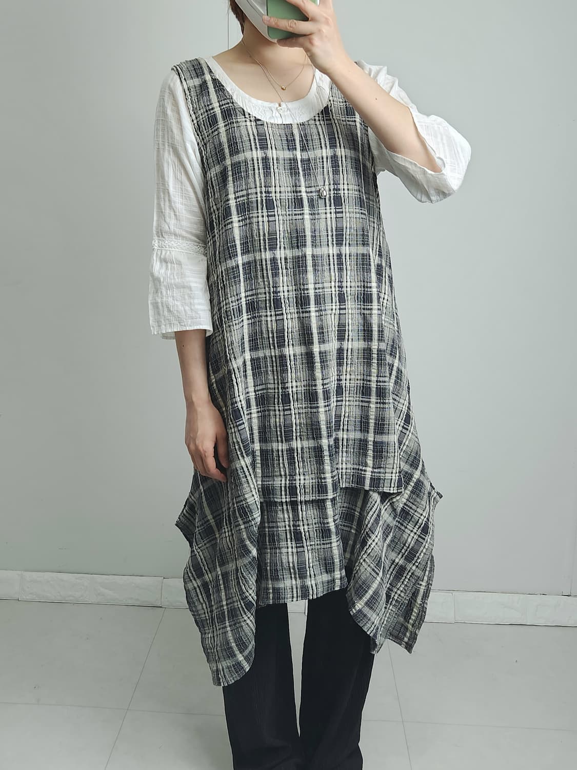 체크 언발 롱 블라우스 상품이미지5