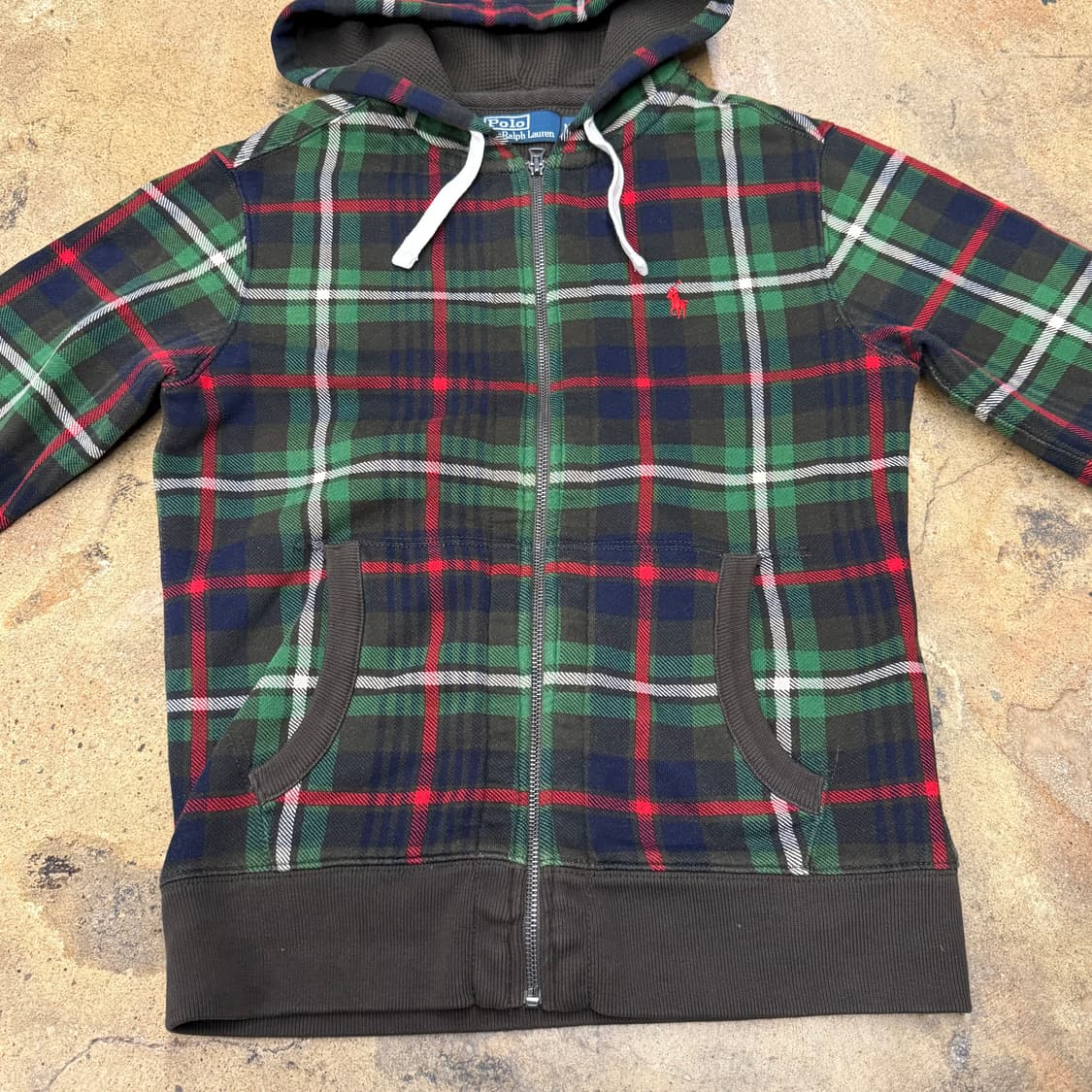 폴로 랄프로렌 체크 브라운 그린 후드집업 상품이미지3