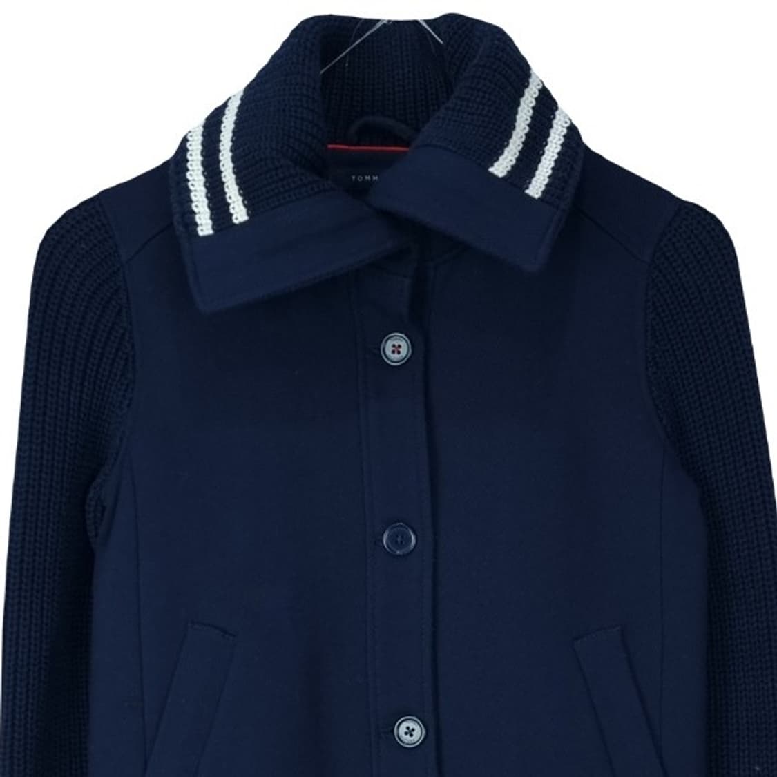 [타미힐피거] 슬림핏 하이넥 모직 니트 자켓 네이비 M18114 상품이미지4