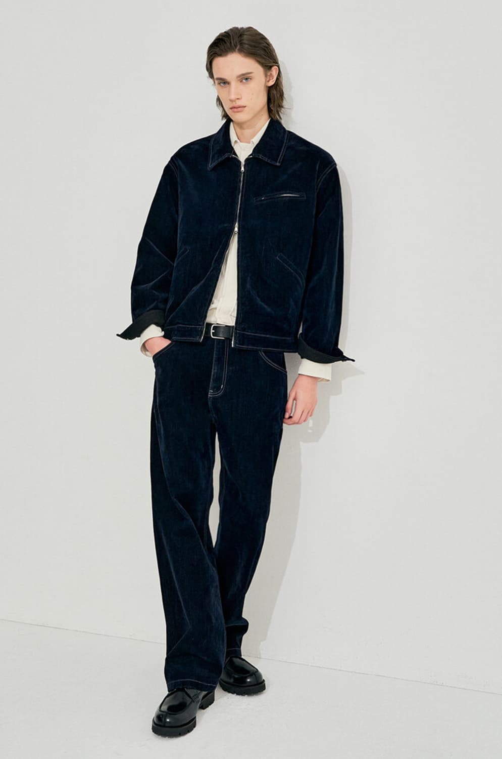 시스템옴므 벨벳 플로킹 데님 네이비 셋업 상품이미지6