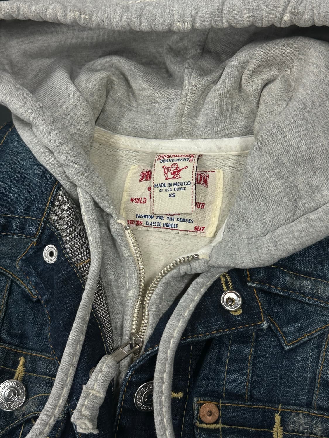 트루릴리전 후드 레이어드 데님 청자켓 y2k 상품이미지5