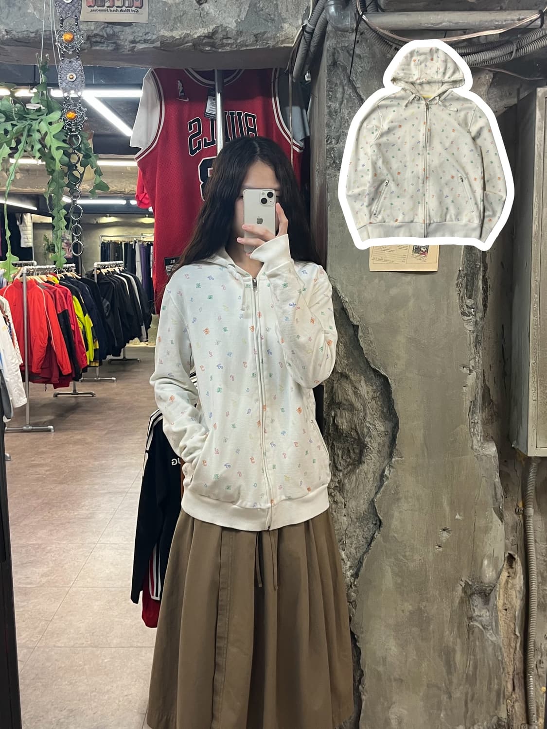 빈티지 패턴 후드집업 화이트 L #csz1923 상품이미지1