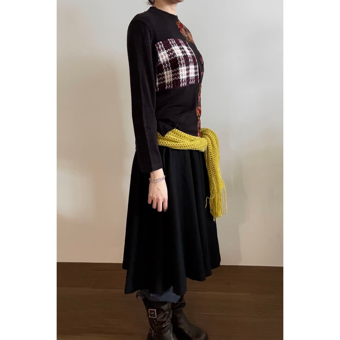 Brown Patch-work Top 상품이미지2