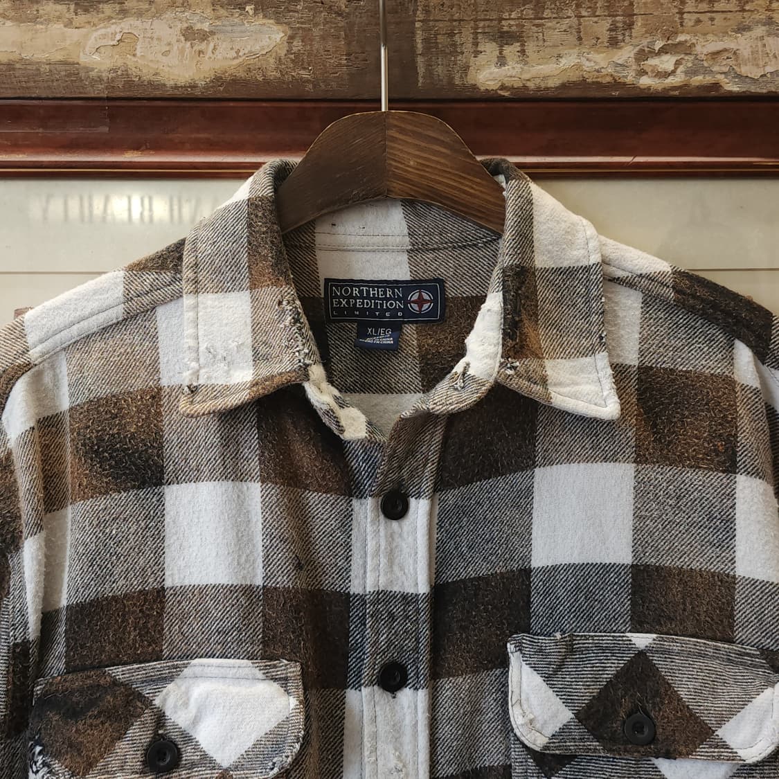 90s 아메리칸 빈티지 체크셔츠 헤비 플란넬 워크셔츠 윈도우 체크 xl 상품이미지4