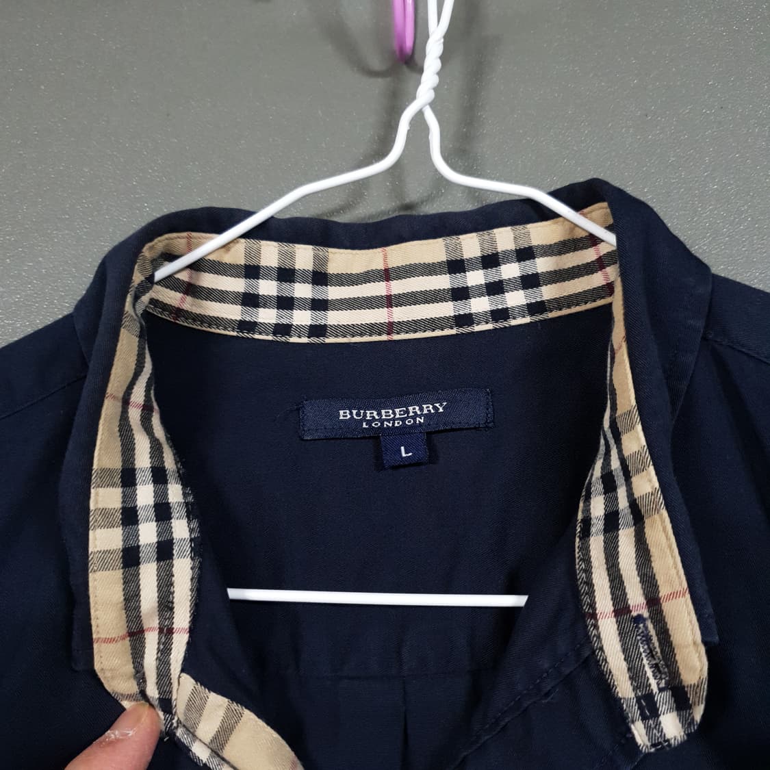 L (100) 버버리 블루라벨 크레스트 포켓 안감 노바체크 셔츠 네이비 상품이미지7