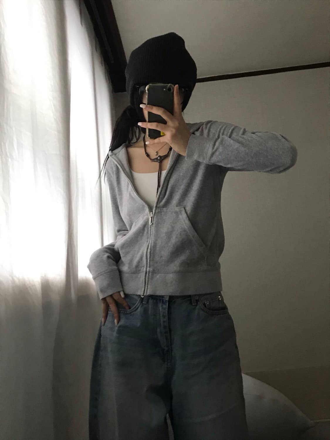 쥬씨꾸뛰르 그레이 벨벳 후드집업 상품이미지5