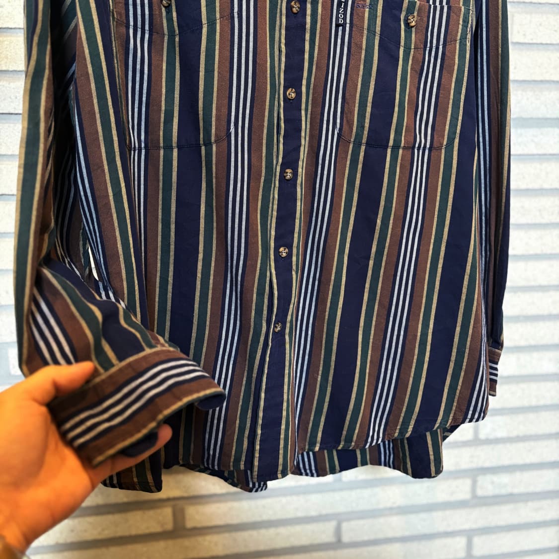 IZOD 아이조드 코튼 워시드 멀티라인 스트라이프 셔츠 3라인 디테일 상품이미지5