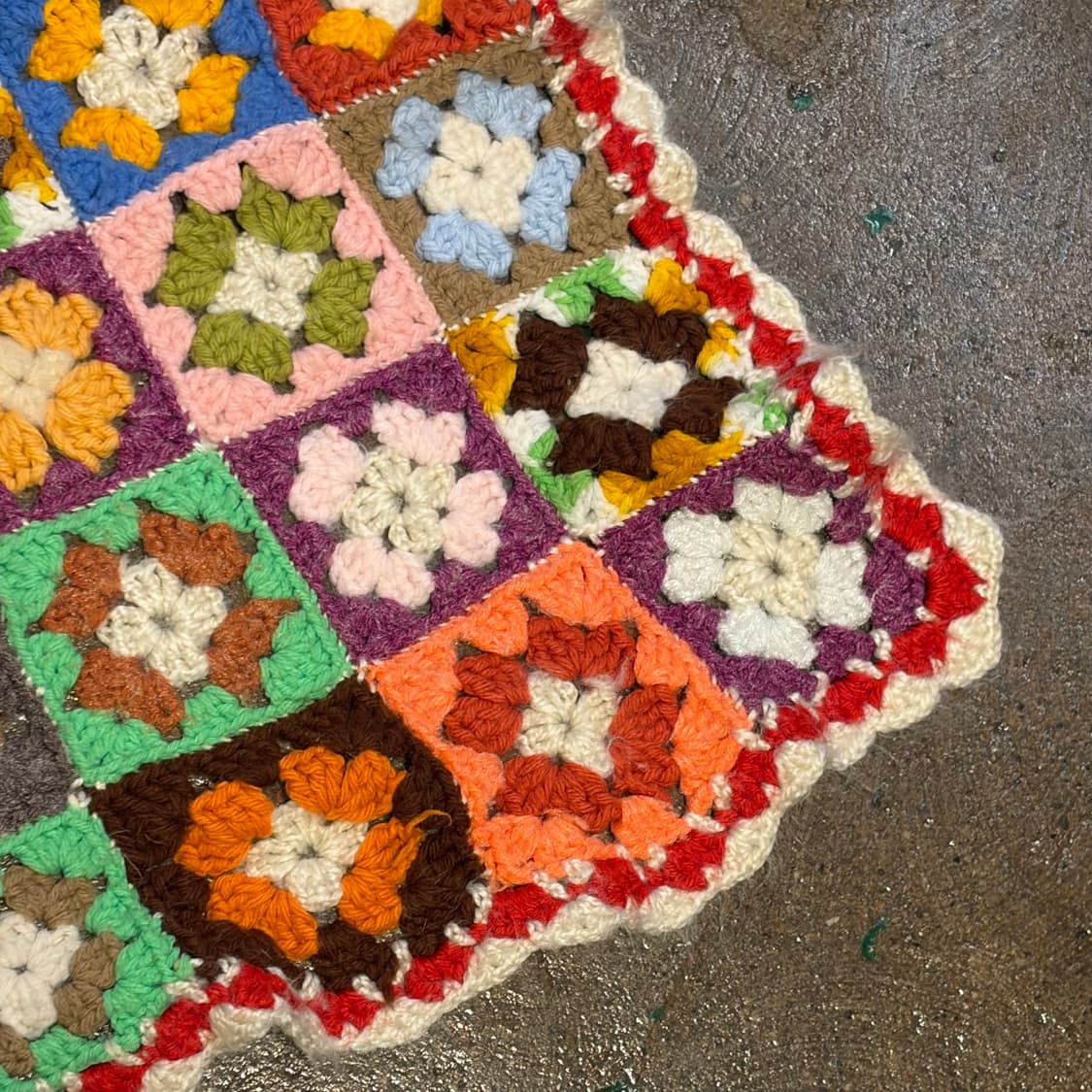 90s USA 멀티 꽃 니트 카페트 러그 매트 담요 상품이미지4