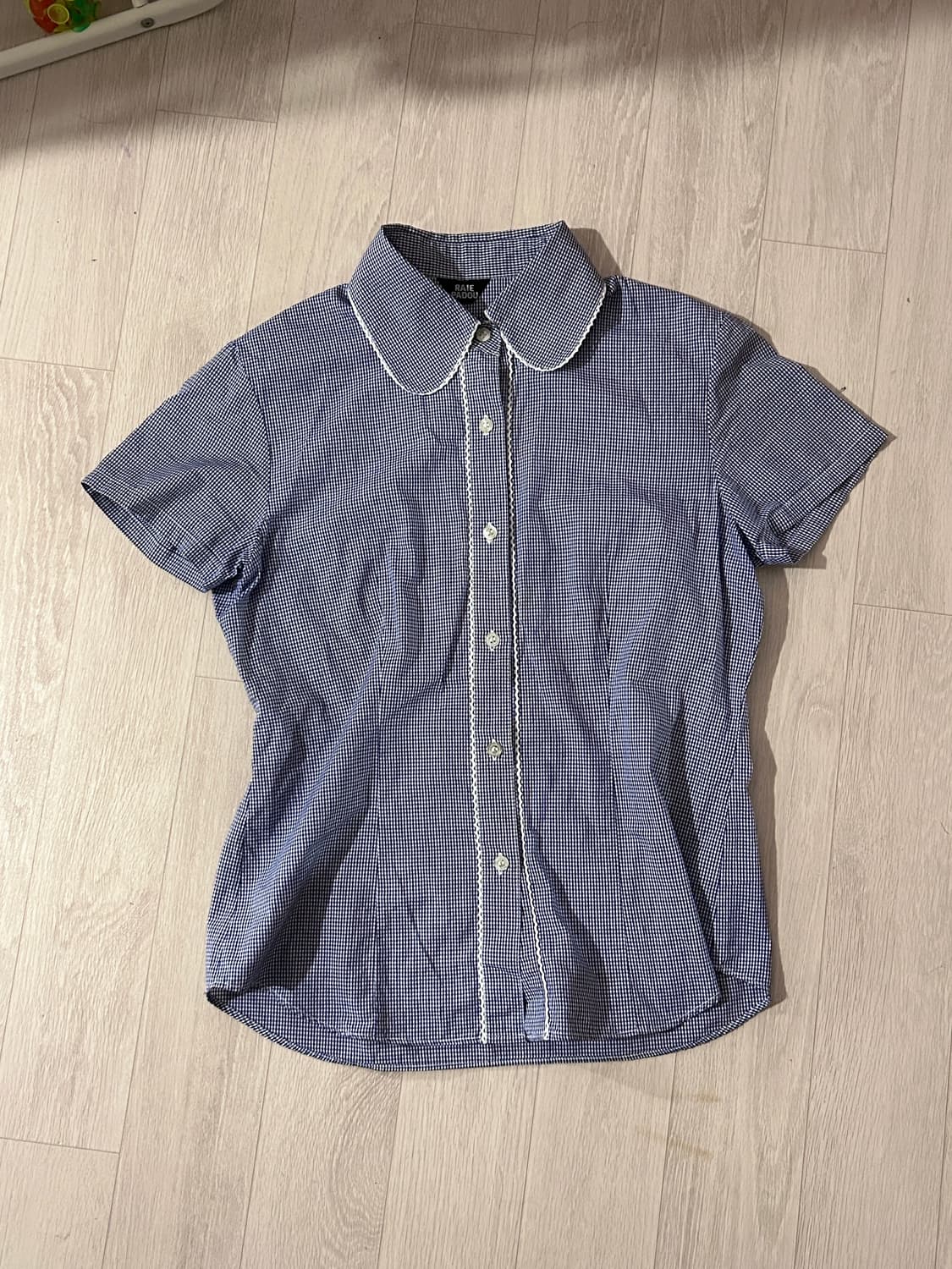 RAIE PADOU 레이스 체크 반소매 셔츠 블라우스 상품이미지1