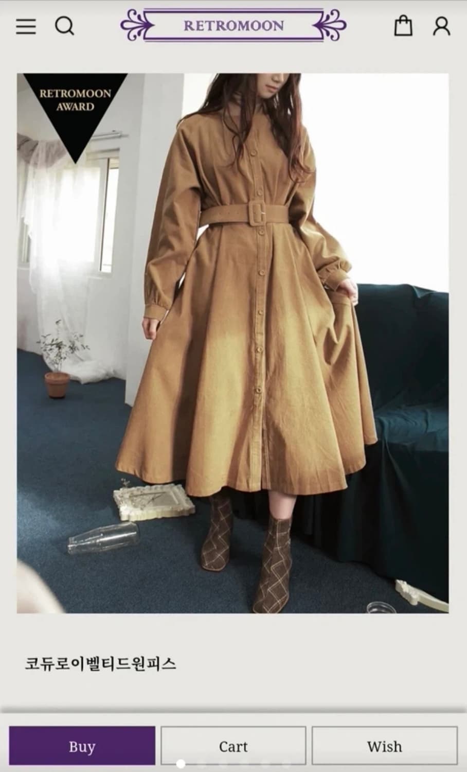 레트로문 코듀로이 벨티드 원피스 상품이미지1