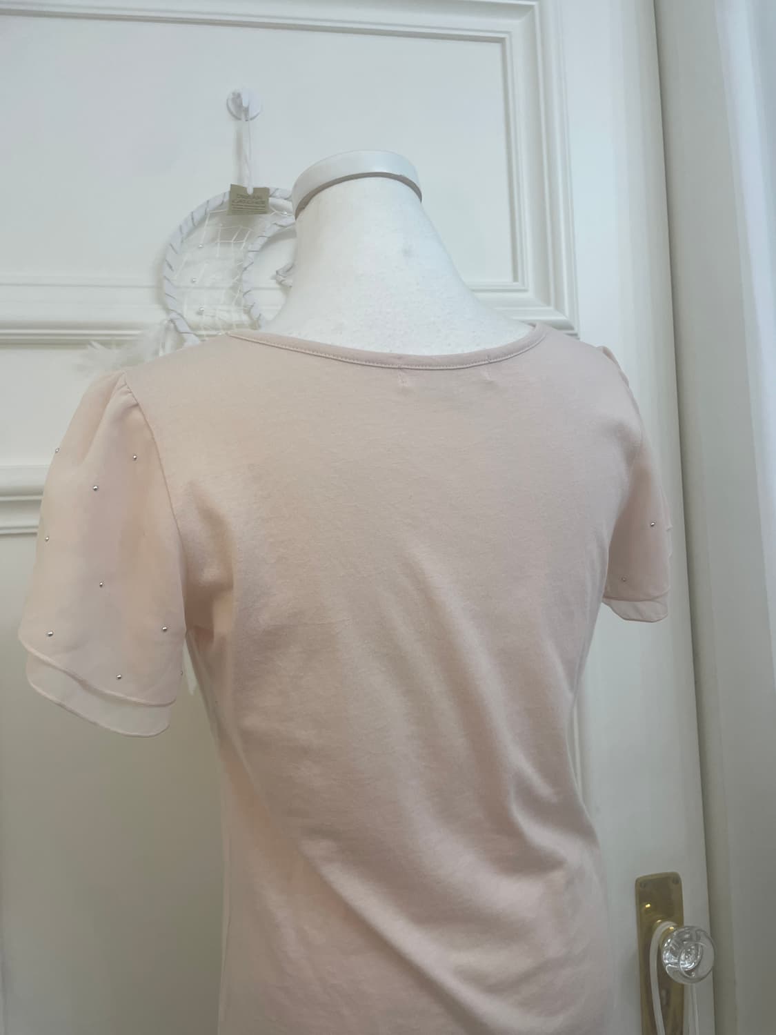 sheer pink sleeve cubic point top 상품이미지4