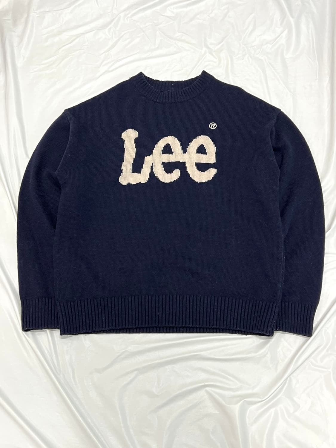 (L) LEE 빅로고 라운드 니트 다크네이비 울 혼방 상품이미지1
